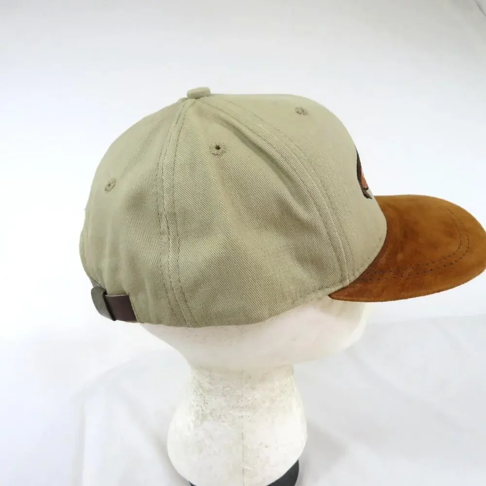 Mount St Helens Dad Hat Suede Leather Bill Beige Brown Slide Lock Cap 1990s